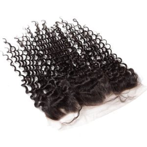 Alternative view of Brazilian Curly Human Hair 13x4 Lace Frontal Hidden Knots With Natural Color Human Hair Bundles