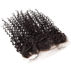 Alternative view of Brazilian Curly Human Hair 13x4 Lace Frontal Hidden Knots With Natural Color Human Hair Bundles