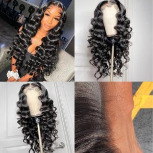 13x6 Lace Front Wig Loose Wave Cambodian Human Hair  Wigs 150% Density 13x4 Lace Wigs For Black Women Natural Color Natural Hairline with Baby Hair