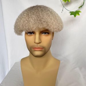 Men Toupee Human Hair Afro Curly Ombre #60 White Color Toupee for Men 8x10 inch Afro Curl Toupee for Black Men Full French Lace Hair System 360 Weave Men Toupee Hair System - Image 4