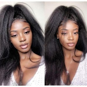 HD Transparent Lace Bleach Knots Glueless Yaki Kinky Straight Human Hair Lace Front Wigs Peruvian Pre Plucked 13x4 Lace Front Wigs For Black Women Glueless Remy Hair - Image 4