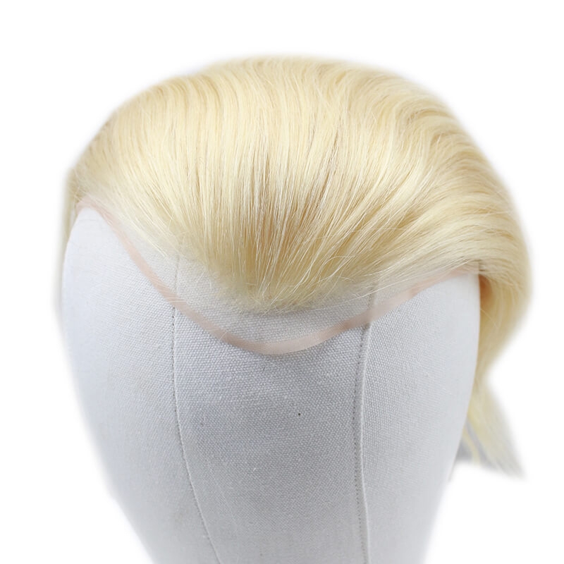 Color #613 French Lace Men Toupee For Men Bleached and tiny Knots Hair Replacement - Image 5