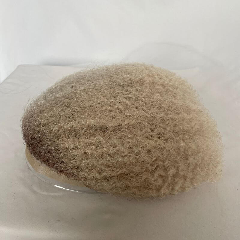 Men Toupee Human Hair Afro Curly Ombre #60 White Color Toupee for Men 8x10 inch Afro Curl Toupee for Black Men Full French Lace Hair System 360 Weave Men Toupee Hair System - Image 13