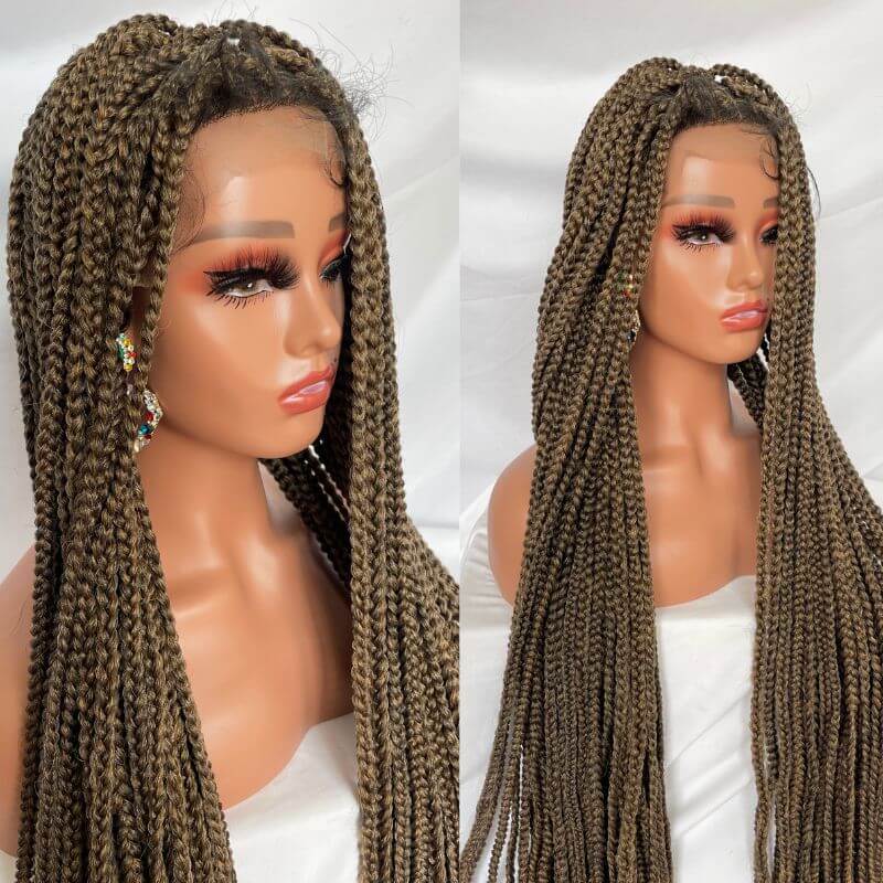 Full Lace Ombre Wigs 36 Inch double Lace Front Box Braided Wigs Knotless Lace Frontal Wig Synthetic Black Hand Braided Cornrow Braids Wigs With Baby Hair - Image 7