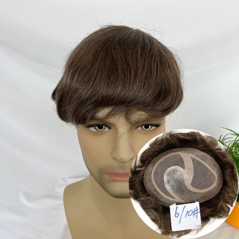Toupee for men Hair pieces 100% European Human Hair Replacement System For Men 10"x8" Human Hair Toupee Men Hair Piece 6 Color Mixed 10% White Color - Image 35