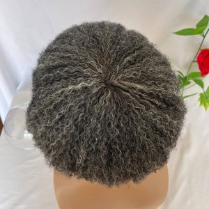 Men Toupee Human Hair Afro Curly 1B 50 Natural Black Mixed 50% Grey Toupee for Men 8x10 inch Afro Curl Toupee for Black Men Full French Lace Hair System 360 Weave Men Toupee Hair System - Image 4