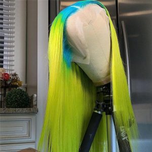 Light Green Straight HD Lace Frontal Wig Brazilian Remy Ombre Colored Human Hair Lace Front Wigs Pink HD Transparent Wig 28inch