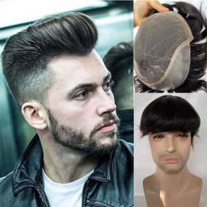 Pwigs Q6 Base for Men French Lace Front Mens Toupee Poly Lace Skin Hair System Mens Hairpiece Front Bleached Knot Natural Hairline Wig - Image 10