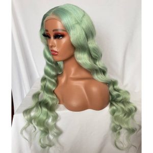 Green Hair Transparent Lace Wigs Mint Green Colored Body Wave Human Hair Lace Wigs Brazilian Remy Ombre Human Hair Wigs For Women - Image 5