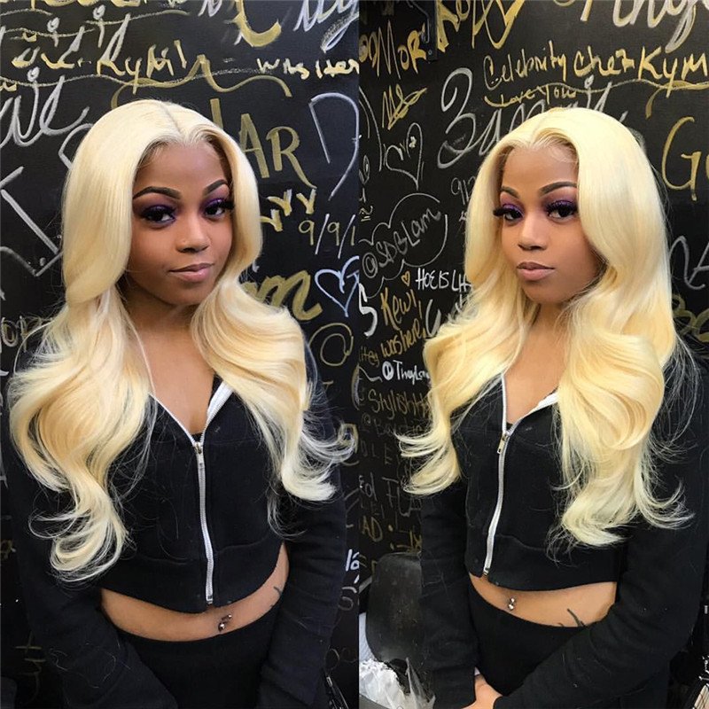 150% Density #613 Blonde Lace Front Wig Human Hair Body Wave Peruvian Hair Wigs For Women 4x4 Closure Wig Transparent Lace Wigs - Image 4