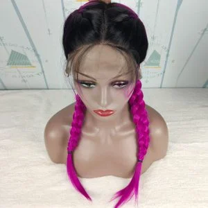 13X6" Fully Top Braided Lace Front Cornrow Braided Wigs With 2 Ponytails Lightweight Synthetic Lace Frontal Twisted Wigs With Baby Hairs For Women