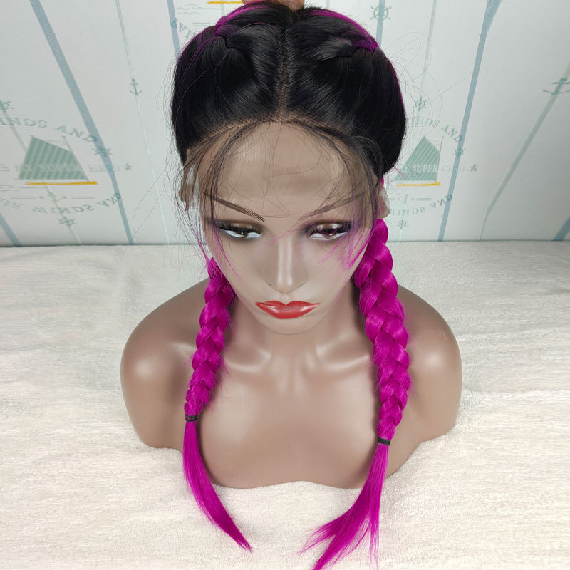 13X6" Fully Top Braided Lace Front Cornrow Braided Wigs With 2 Ponytails Lightweight Synthetic Lace Frontal Twisted Wigs With Baby Hairs For Women