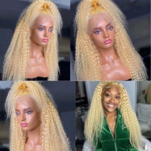613 Blonde Kinky Curly Lace Wigs Hd Lace Front Wigs 100% Human Hair Wigs 180% Density Pre Plucked