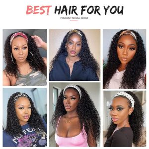 Kinky Curly Headband Wig Human Hair Wigs for Black Women Curly Headband Wigs Human Hair Glueless Brazilian Virgin Hair None Lace Front Wigs Remy Hair - Image 6