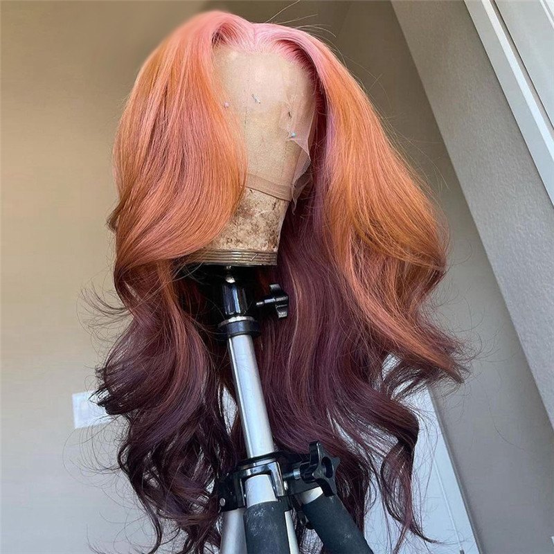 Body Wave Brown Pink Ombre Lace Front Wig Pre Plucked Brazilian Remy Brown Human Hair Wig Highlight Colored Wigs Transparent Wig - Image 4