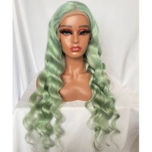 Alternative view of Green Hair Transparent Lace Wigs Mint Green Colored Body Wave Human Hair Lace Wigs Brazilian Remy Ombre  Human Hair Wigs For Women