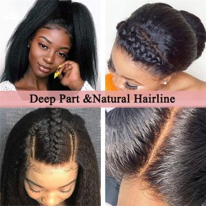 Kinky Straight Lace Front Wig Remy Peruvian 13x4 Lace Front Human Hair Wigs For Black Women Yaki Straight Human Hair Wigs - Image 2