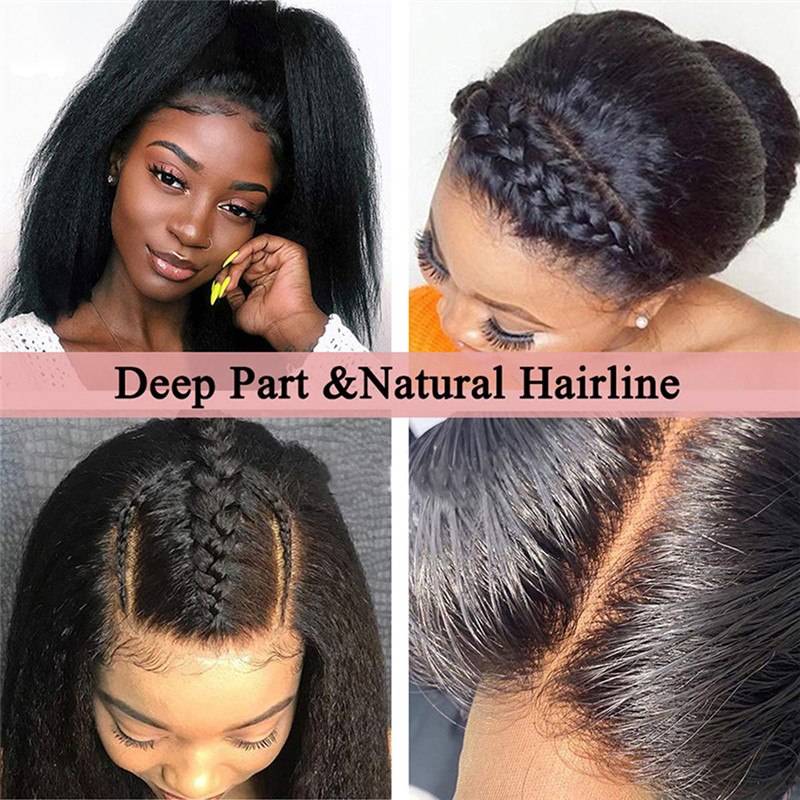 Kinky Straight Lace Front Wig Remy Peruvian 13x4 Lace Front Human Hair Wigs For Black Women Yaki Straight Human Hair Wigs - Image 2