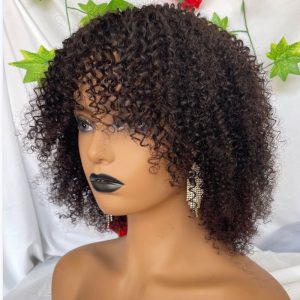 Curly Afro Wigs with Bangs Short Wigs Curly Black Wig Human Hair kinky Curly Full Machine Made Wigs for Black Women 180% Density - Image 4