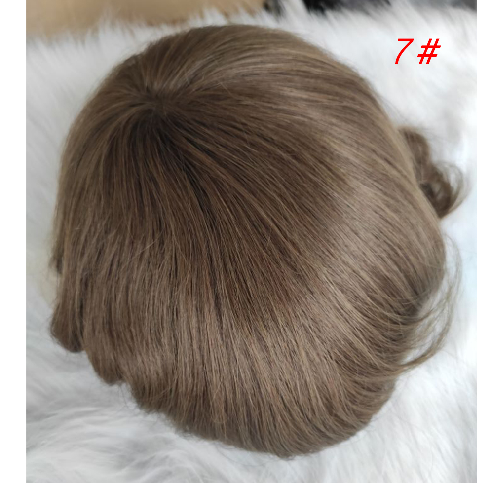 Men Wigs Human Hair Toupee Thin Skin Pu Male Wig Hair Prosthesis Men Toupee Hair 8x10inch Replacement System Remy Hair Pieces 7# Brown - Image 10