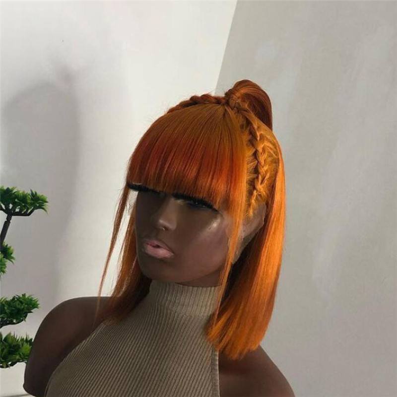 Blonde 99J Short Bob Human Hair Wigs With Bangs Peruvian Virgin Hair Full Machine Wigs Orange Purple Bob Wig With Bangs 150% - Image 5