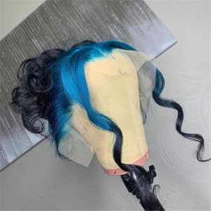 Human Hair Blue And Black Ombre Color Lace Front Wig - Image 3