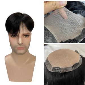 Pwigs Toupee For Men Silk Base Toupee Real Human Hair Replacement System For Men Hair pieces Natural Hairline Clip in Crown 1B Color - Image 3