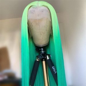 Peruvian Hair Green Ombre Color Lace Front Straight Wig