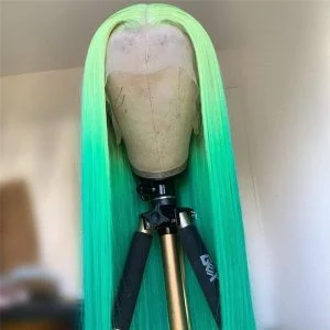 Peruvian Hair Green Ombre Color Lace Front Straight Wig