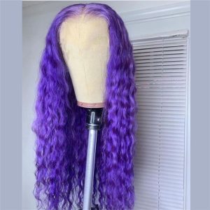 Peruvian Hair Purple Color Deep Wave Lace Front Wig