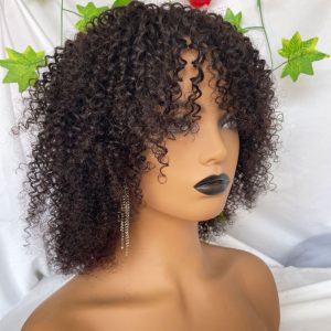 Curly Afro Wigs with Bangs Short Wigs Curly Black Wig Human Hair kinky Curly Full Machine Made Wigs for Black Women 180% Density - Image 5