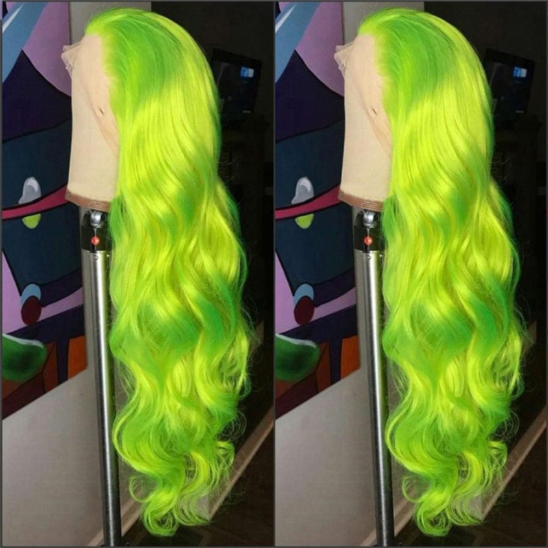 Transparent Lace Green Wig Body Wave Brazilian Hair Wigs For Women Ombre Closure Wig Green Glueless Lace Front Human Hair Wigs - Image 2
