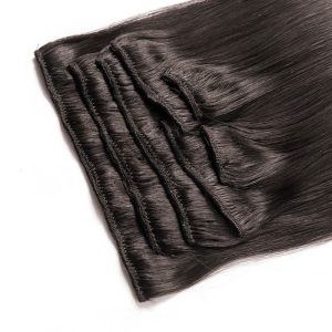 Silky Straight Human Hair Clips in Hair Extension Brazilian Natural Color Human Hair - Image 4