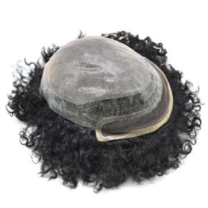 Pwigs Hairpiece Afro American 100% Human Hair System French Lace Natural Hairline Injected Pu Skin With Breathable Holes Layered Lace Top Afro Curly - Image 9