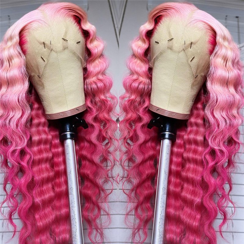 Body Wave Pink Ombre Colored Lace Front Wig Peruvian Remy Straight Human Hair Wigs For Women Wavy Highlight Human Hair Wig 150% - Image 3