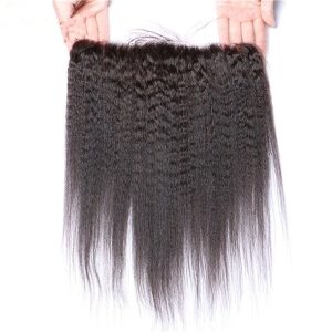 Malaysian Afro Kinky Straight Lace Frontal Closure Human Hair With 13x4 - Image 3