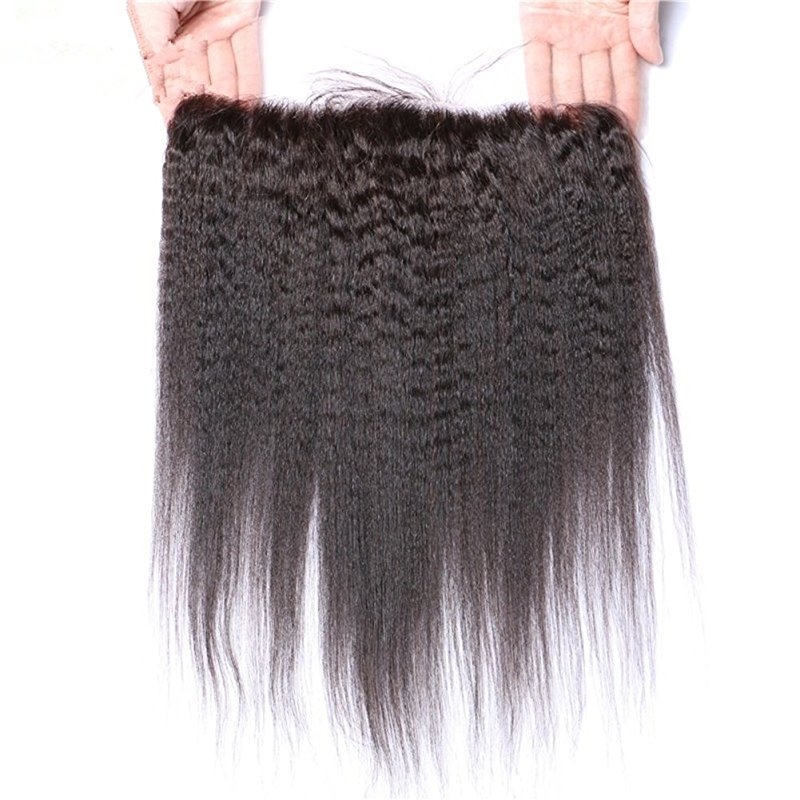 Malaysian Afro Kinky Straight Lace Frontal Closure Human Hair With 13x4 - Image 3