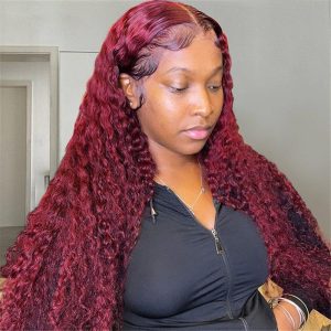 99J Straight/Body Wave 13X4 Burgundy Hd Lace Front Pre Plucked Colored Human Hair Wigs For Women - Image 8