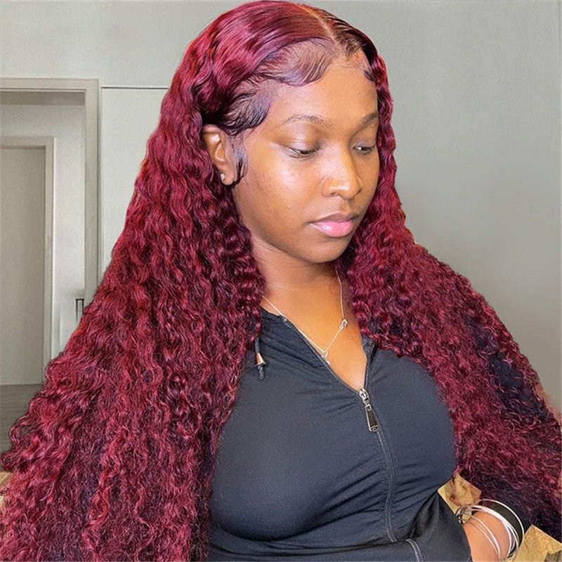 99J Straight/Body Wave 13X4 Burgundy Hd Lace Front Pre Plucked Colored Human Hair Wigs For Women - Image 8