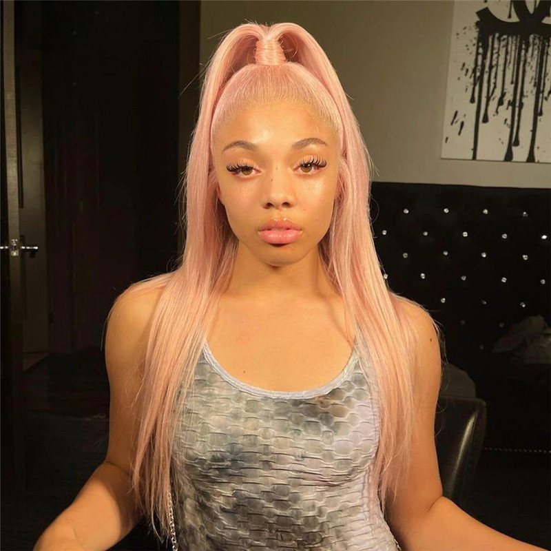Straight Pink Colored Human Hair Wigs For Women Preplucked Brazilian Remy Pink Ombre HD Transparent Lace Frontal Wig - Image 2