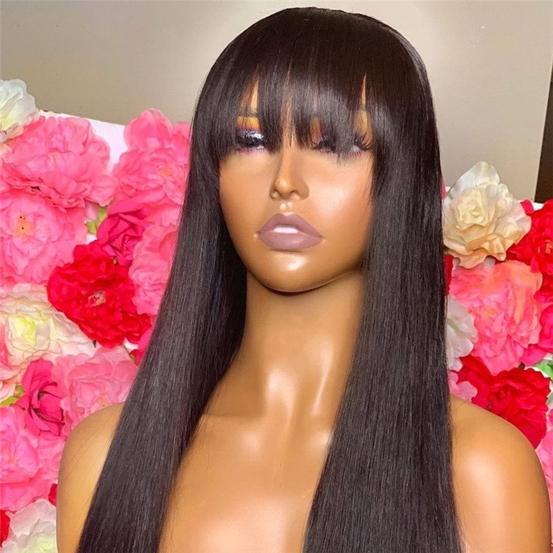 Human Hair Wigs With Bangs Brazilian Remy For Women 13x4 Lace Front Wig With Bangs - Image 3