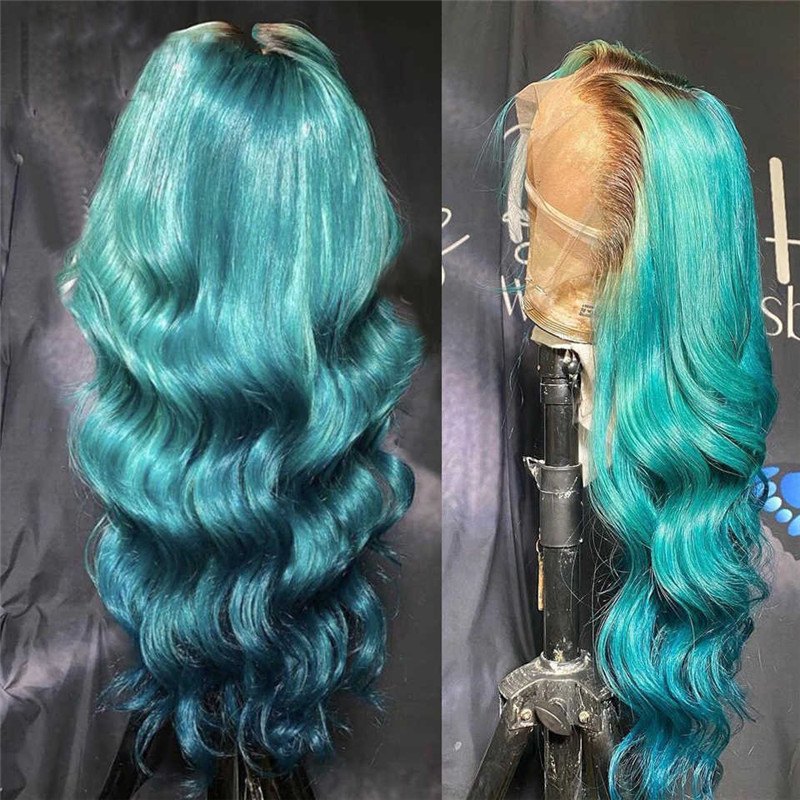 Body Wave Blue Wig Ombre Lace Frontal Wig Glueless Remy Brazilian Hair Wigs For Black Women Blue Colored Lace Front Wig 150% - Image 4