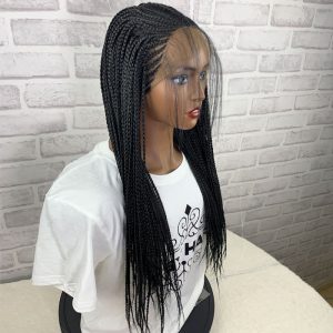 13X6 Swiss Lace Front Box Braided Wigs For Black Women 100% Handmade Deep Side Parting Lightweight Japan-Made Synthetic Lace Frontal Tribal Braided Wig - Image 3