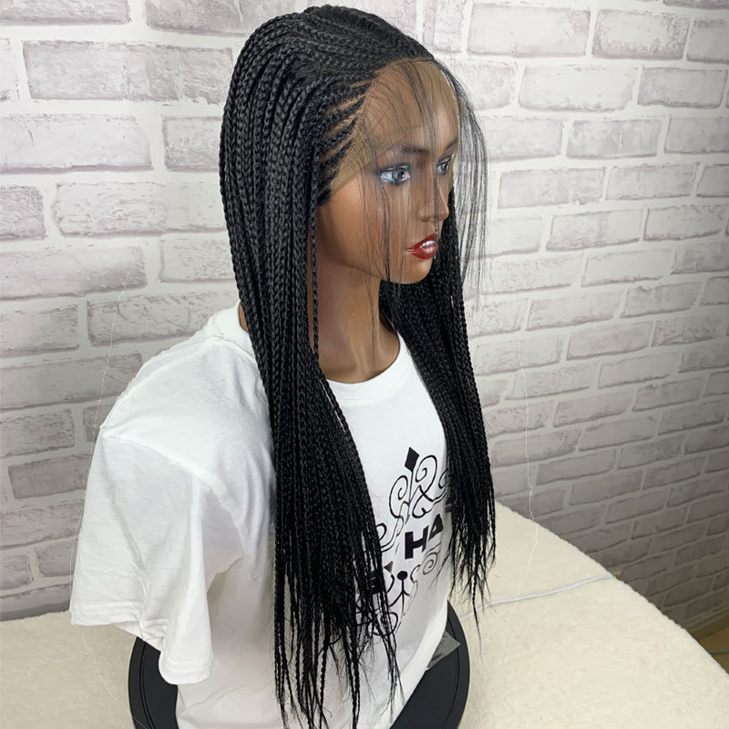 13X6 Swiss Lace Front Box Braided Wigs For Black Women 100% Handmade Deep Side Parting Lightweight Japan-Made Synthetic Lace Frontal Tribal Braided Wig - Image 3