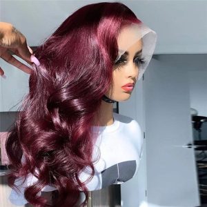 99J Burgundy Lace Front Human Hair Wigs For Women Red Wine Pre Plucked Body Wave Lace Wigs 150% Density Brazilian Remy Hair Wig - Image 3