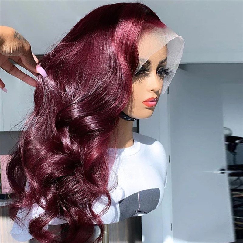 99J Burgundy Lace Front Human Hair Wigs For Women Red Wine Pre Plucked Body Wave Lace Wigs 150% Density Brazilian Remy Hair Wig - Image 3
