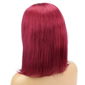 Burgundy 13x6 Short Bob Lace Front Wigs Human Hair Middle Part Sliky Straight Human Hair Wigs Pre-Plucked Natural Hair Line With Baby Hair - Image 3