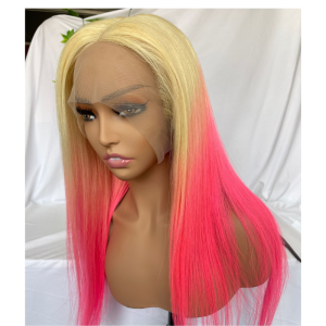 Blonde Ombre Pink Lace Front Human Hair Wigs Straight Wave 13x4 Lace Frontal Wig Colored Lace Front Wig 150% - Image 3