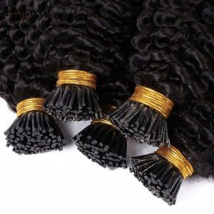 Afro Kinky Curly Doubl Drawn Mongolian Hair Extent I Tip - Image 4