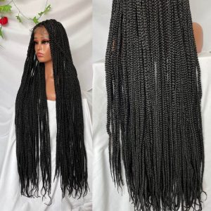 Full Lace Ombre Wigs 36 Inch double Lace Front Box Braided Wigs Knotless Lace Frontal Wig Synthetic Black Hand Braided Cornrow Braids Wigs With Baby Hair - Image 9